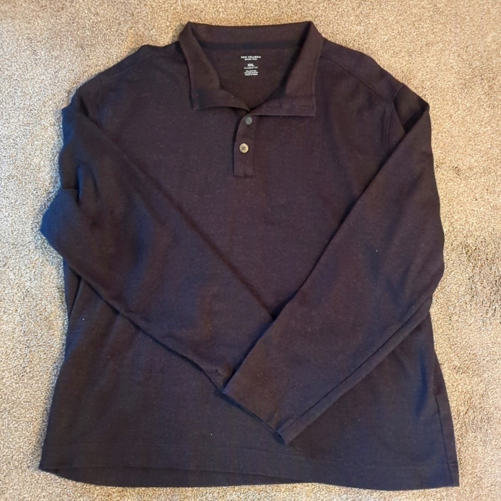Van Heusen Never Tuck Men's Long Sleeve XXL Classic Fit Shirt Black/Brown